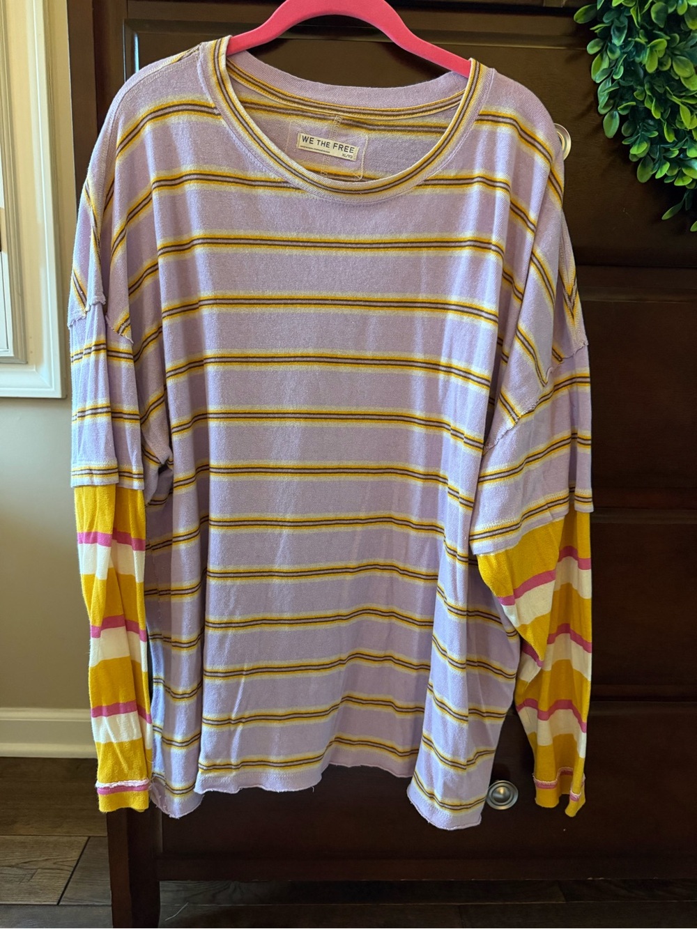 We The Free Lavender Tee with Yellow & White Stripes